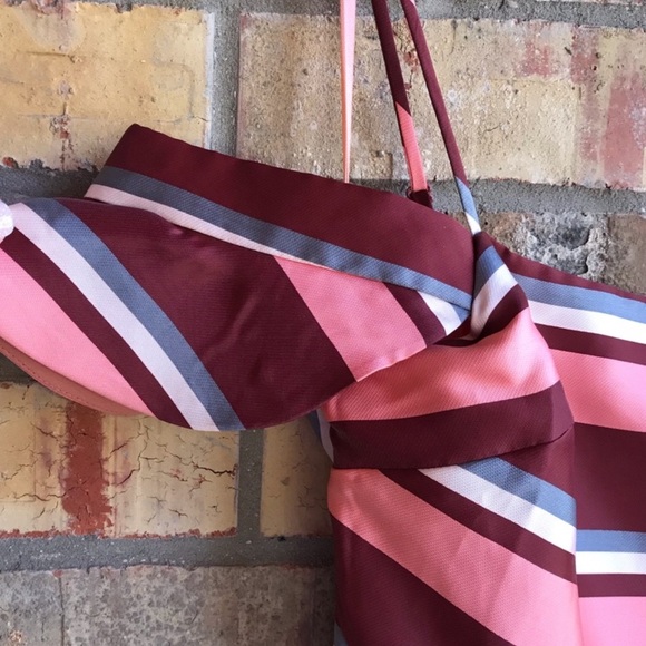 ASOS Pink, Dark Mauve, White & Grey Striped Ruffle Dress - Picture 10 of 12